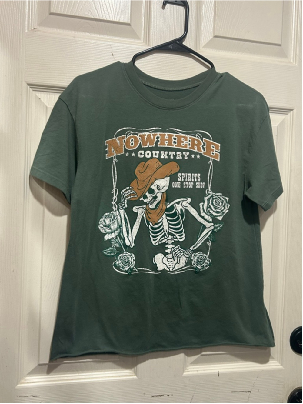 Women's AWAKE Green Nowhere Country Skeleton Short Sleeve Tee M